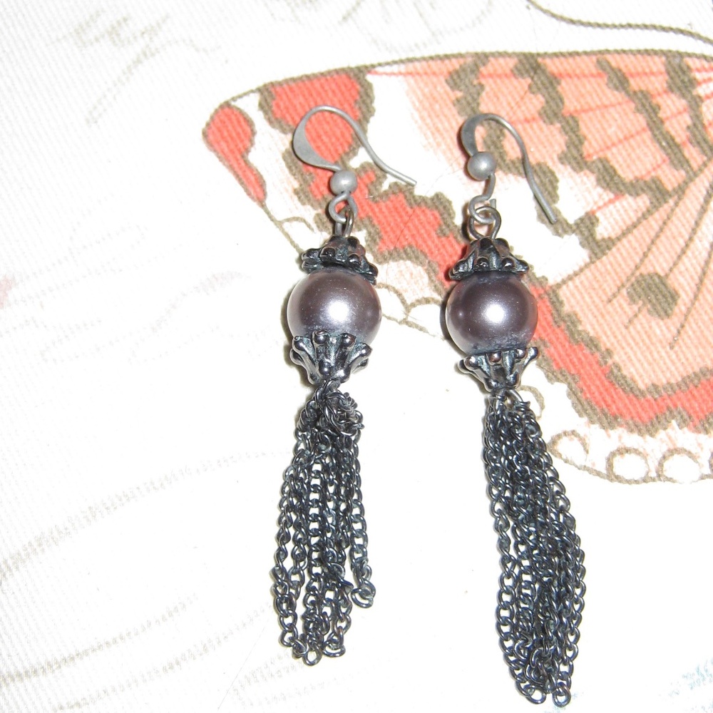 Handmade Faux Pearl Tassel Earrings